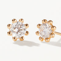 Beaded Earrings, Large lab diamond yellow gold studs 2 ctw